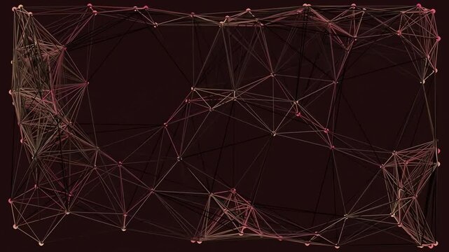 Abstract digital network connection background with glowing nodes and lines in dark red.