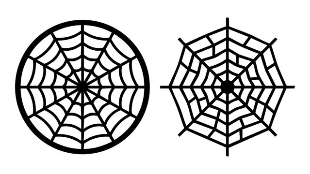 Two black spider web icons on a simple design