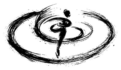 Ballerina performing dynamic spin with circular brush strokes hand drawn ink sketch style © Logan