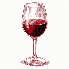 Obraz premium Hand Drawn Sketch of a Full Glass of Red Wine on a White Background, Elegant Beverage Illustration