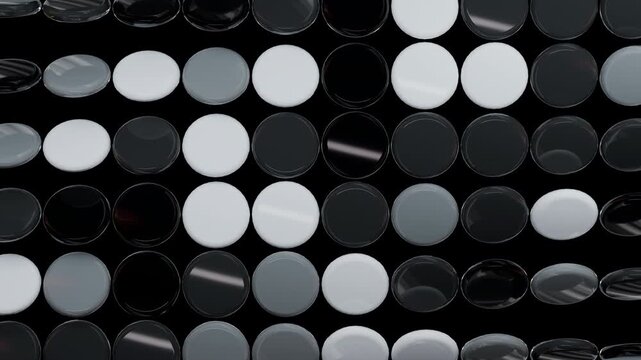 4K Abstract 3D Disc Grid Position Black White Grey Rotating Seamless Loop Motion Background