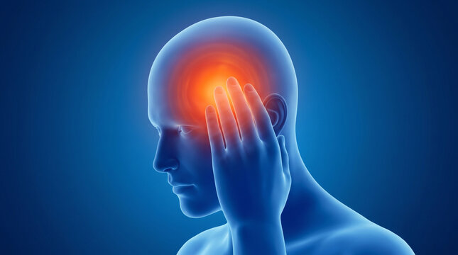 3D medical illustration showing severe headache and migraine pain