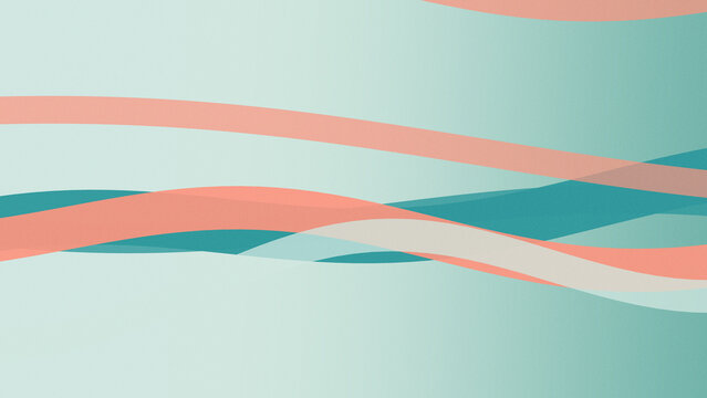Pastel teal and pink wavy ribbon lines create an abstract geometric background with a calm, modern mood and soft texture, ideal for design layouts with copy space.