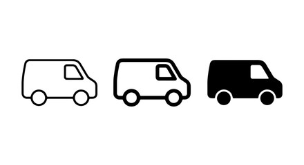 Fototapeta premium Van Icons Set: Outline, Filled, Silhouette, Commercial Vehicle Graphics, Transport Symbols