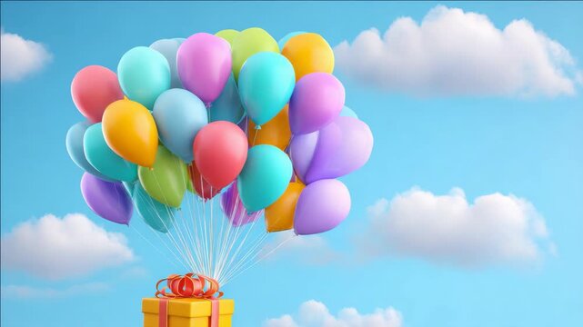A cheerful scene with multi-colored balloons ascending against a clear blue background, perfect for celebrations or gifts.