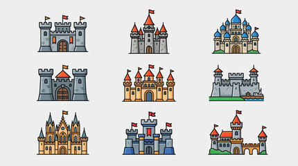 Collection of fantasy castle icons © Masha