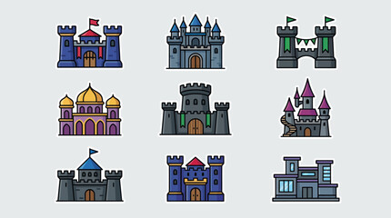 Collection of fantasy castle icons © Masha