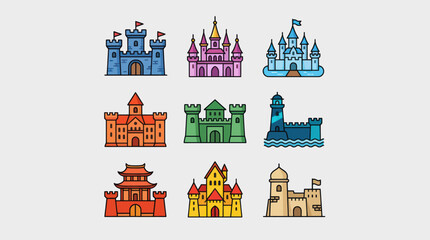 Collection of fantasy castle icons © Masha