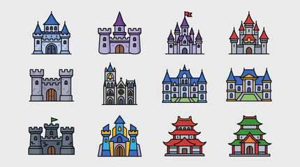 Collection of fantasy castle icons © Masha