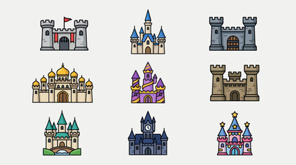 Collection of fantasy castle icons © Masha