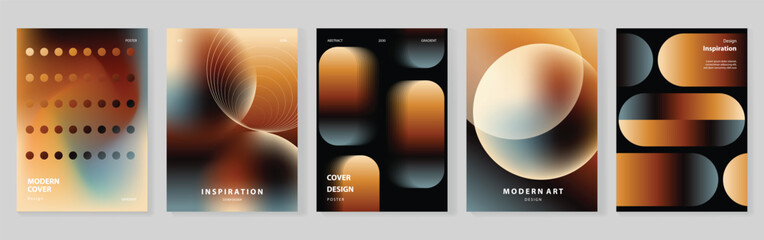 Obraz na płótnie Canvas Abstract gradient poster vector set with orange geometric layouts, soft blurred shapes and modern cover templates for social media, flyer, banner and print design.