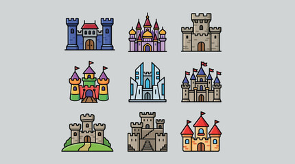 Collection of fantasy castle icons © Rojo