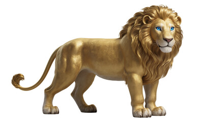 Isolated illustration of a powerful golden lion with a luxurious mane and bright blue eyes © Aoife