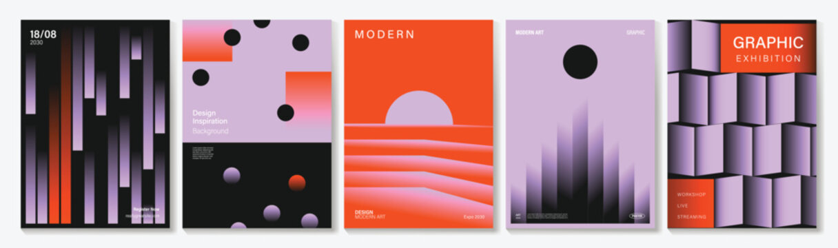 Abstract gradient poster vector set with orange geometric layouts, soft blurred shapes and modern cover templates for social media, flyer, banner and print design.