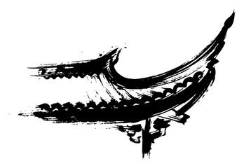 Pagoda roof architectural detail in traditional Asian zen ink brush style © Logan