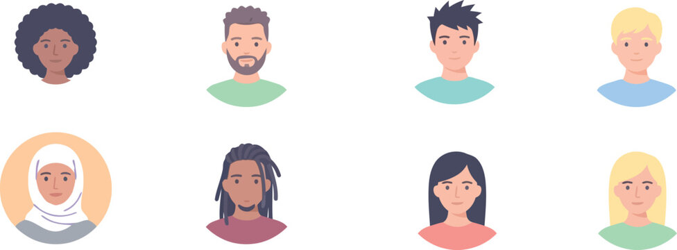 Diverse people avatars, colorful illustration set, flat design characters, human icons