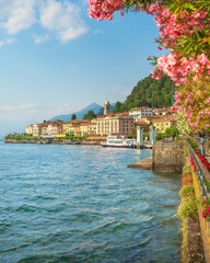 Fototapeta premium Bellagio Waterfront and Lake Como View with Flowers