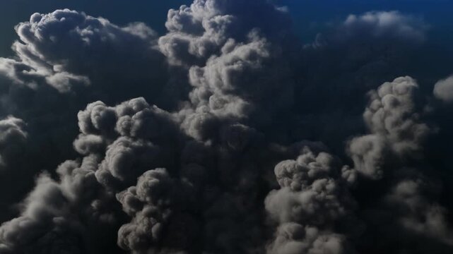 Volcanic Eruption Emitting Thick Smoke Clouds Over Remote Mountain Landscape Aerial Photo Dramatic Natural Disaster Scene