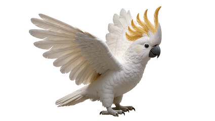 Isolated white cockatoo with magnificent golden crest and gracefully spread wings, exotic bird © Aoife