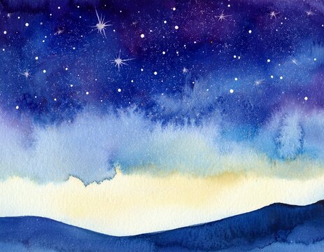 hand painted watercolour background of a starry night sky