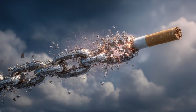 Cigarette transforming into broken chain links mid air