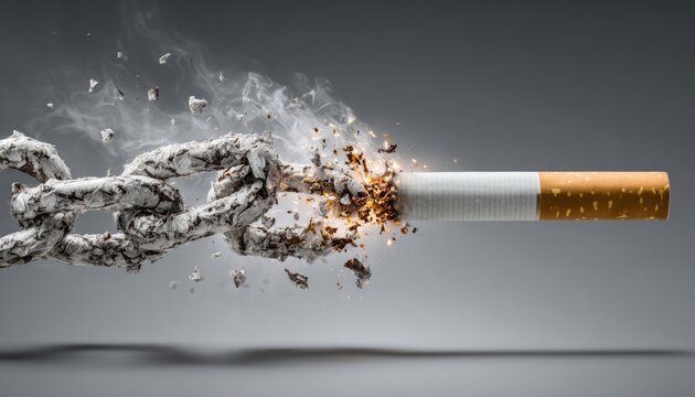 Cigarette transforming into broken chain links mid air