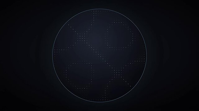 Futuristic glowing circular frame containing abstract particle flow dynamic data analysis visualization background loop in dark space