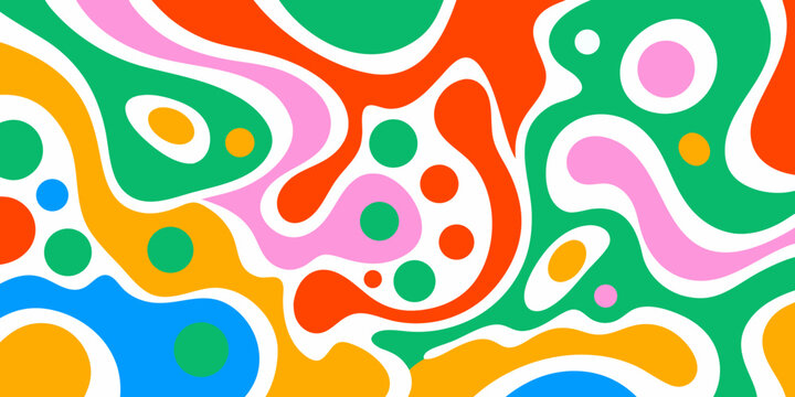 Organic fluid blob pattern with colorful shapes and white outlines