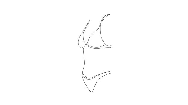 animated minimalist continuous line art abstract drawing of body of a woman in a bikini, elegant female torso silhouette line art animation