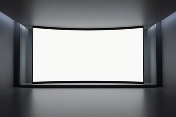 Fototapeta premium Modern minimalist interior room with a large curved blank white display screen for advertising and digital presentations