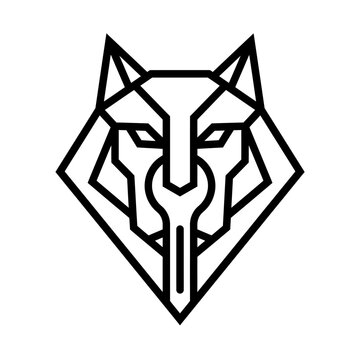 Geometric wolf head logo with integrated mechanic wrench tool.