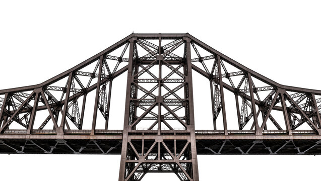 Isolated view of a heavy industrial steel truss bridge structure, old architecture detail
