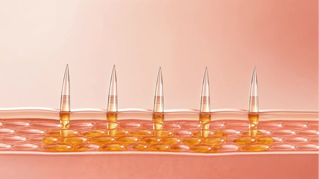 Microneedling treatment animation for collagen induction and transdermal skincare delivery