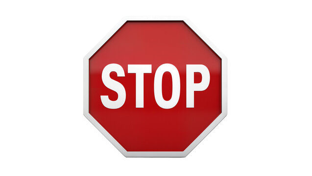 Isolated red octagonal STOP road sign with metallic border, clear and bright illustration.