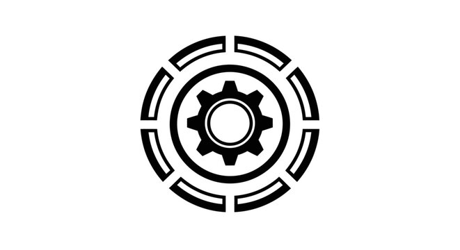 Modern technological gear logo with circular concentric rings.
