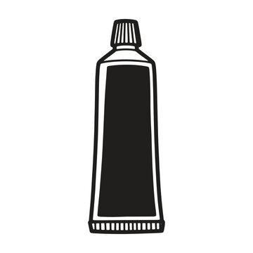 Simple black and white line of a squeeze tube of toothpaste or ointment, isolated on a white background