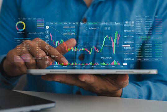 Business people with stock market chart financial trading, online investment, stock exchange analysis, market trends, real-time trading data, forex and crypto trading economic forecasting tool