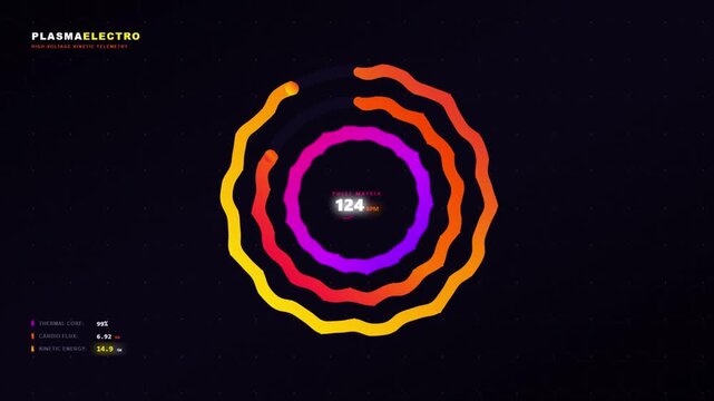 Vibrant colorful plasma effect selector screen displays dynamic rings on dark background