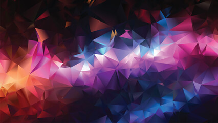 Futuristic Polygonal Mesh Wallpaper with Vibrant Purple, Blue and Pink Mosaic Shapes on Dark Gradient Backdrop © ceng