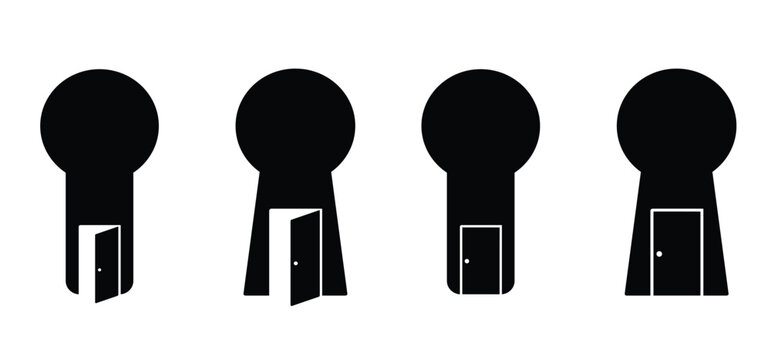 Keyhole with door hole. open door. Opened and closed door. Business, leadership concept. For safety, privacy, access, locking, or secure information. outside or lock, unlock for privacy
