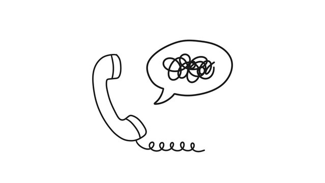 Hand-drawn telephone handset with scribble speech bubble isolated on transparent background. For difficult communication, bad customer support, misunderstanding, or stressful phone calls