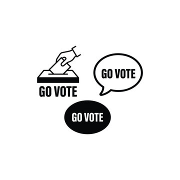 A hand casting a ballot with GO VOTE slogans in illustrations encouraging people to vote.