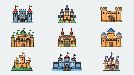 Collection of medieval castle icons © Persik