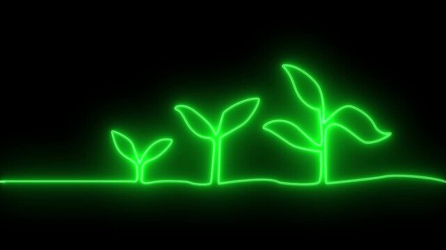 Neon tree glow line of sprout icon inside moving circle. environmental protection 4k animation.