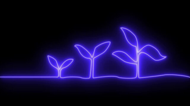 Neon tree glow line of sprout icon inside moving circle. environmental protection 4k animation.