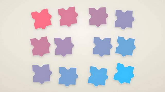 Vibrant abstract geometric puzzle pieces modules arranged in pattern representing connection teamwork and strategic development concepts