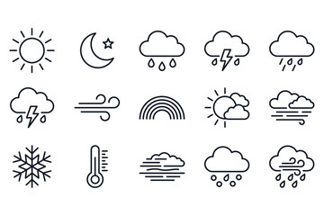 Naklejka premium Minimalist weather forecast outline icons set