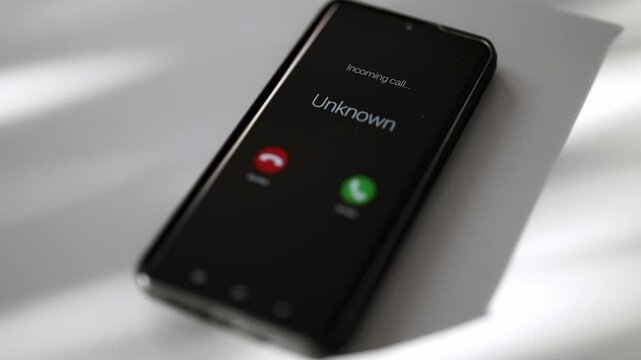 Smartphone screen displaying incoming call from unknown caller.