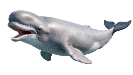 Isolated beautiful beluga whale, a majestic arctic marine mammal, swimming with mouth open. © Francisco