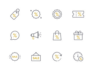 Fototapeta premium Discount icons set with sale tags and percentage symbols
